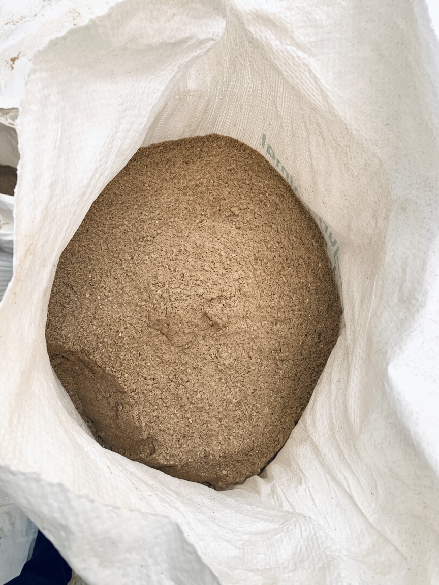 Animal feed grain inside a sack