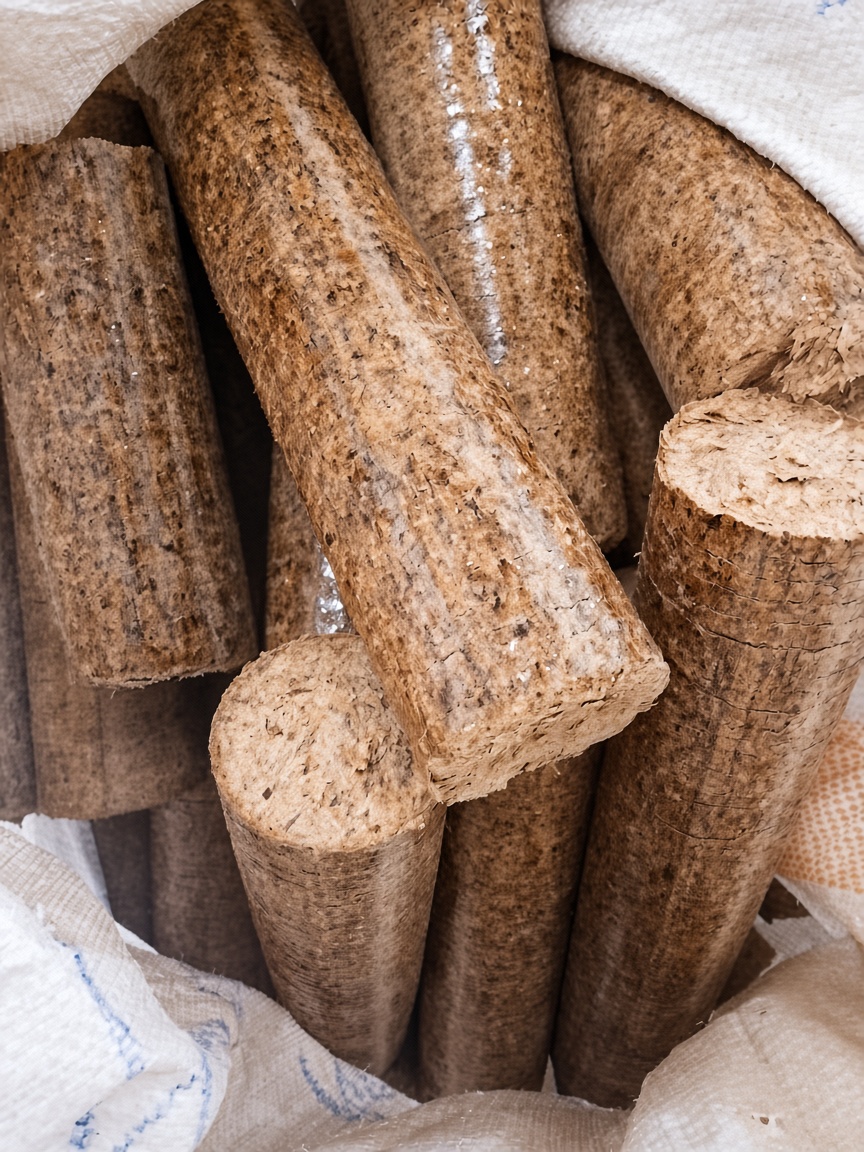 Rice-husk briquettes ready for customers