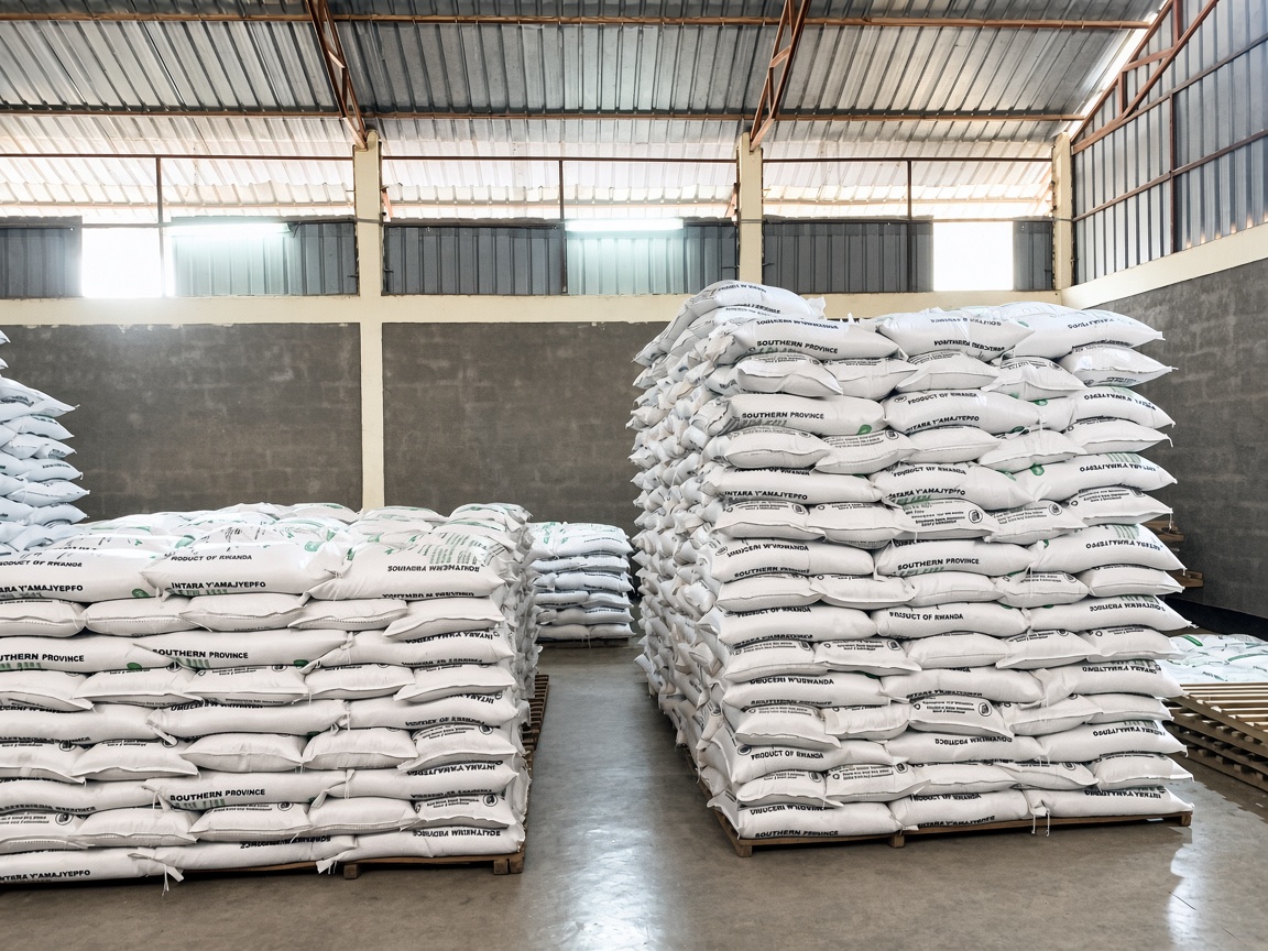 Stacks of packaged rice sacks in the MRPIC warehouse